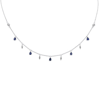 Muse Jewelry 1.01ct G SI 14K White Gold Diamond & Blue Sapphire Gemstone Pendant Necklace 16+2" Long