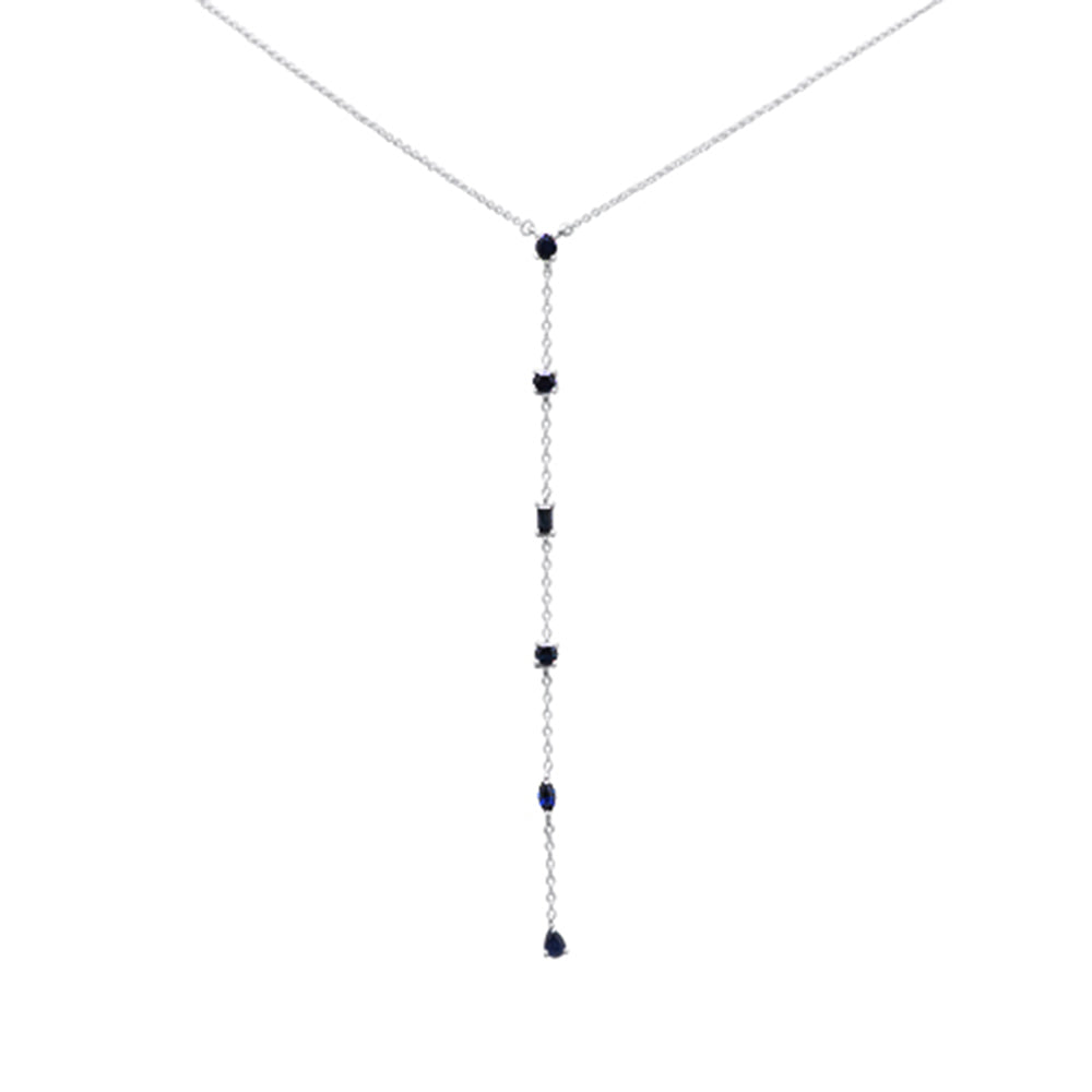 Muse Jewelry 1.07ct G SI 14K White Gold Blue Sapphire Gemstone Pendant Necklace 16+2" Long