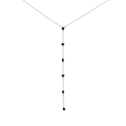 Muse Jewelry 1.07ct G SI 14K White Gold Blue Sapphire Gemstone Pendant Necklace 16+2" Long