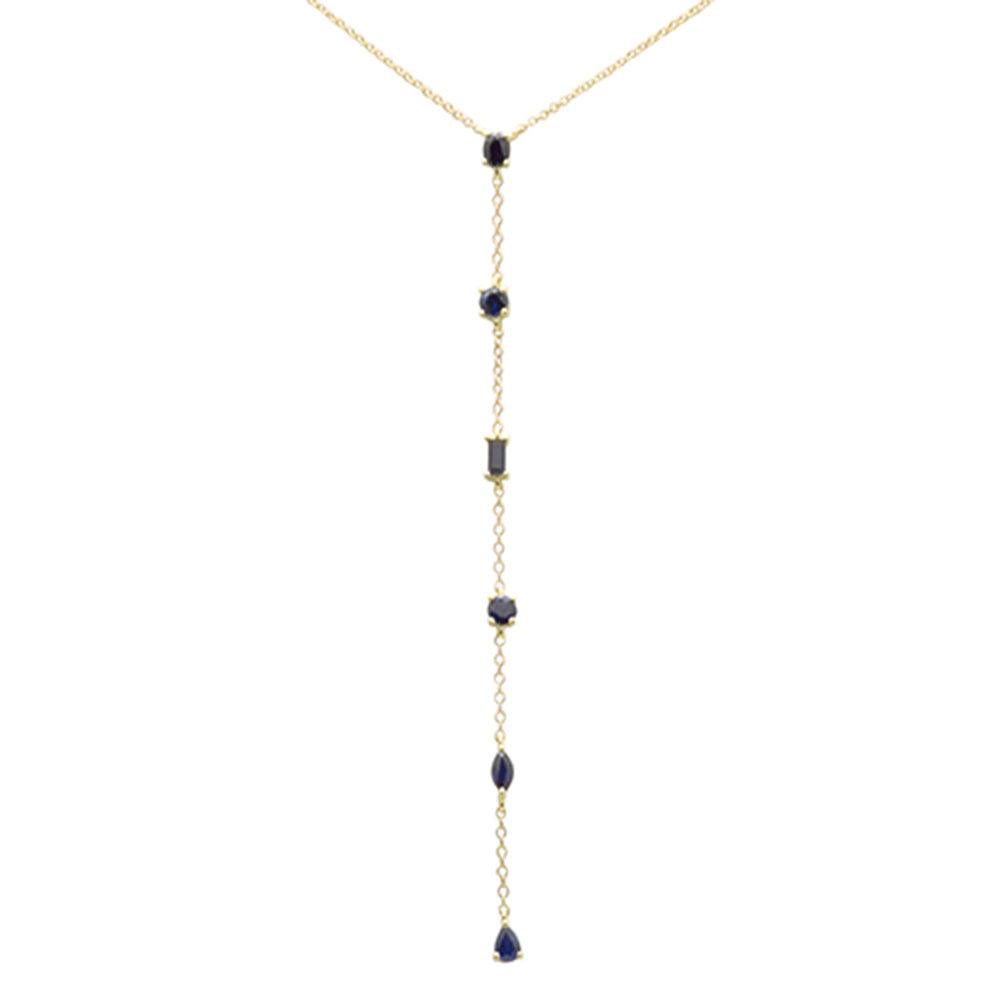 Muse Jewelry 1.18ct G SI 14K Yellow Gold Blue Sapphire Gemstones Pendant Necklace 16+2" Ext Long