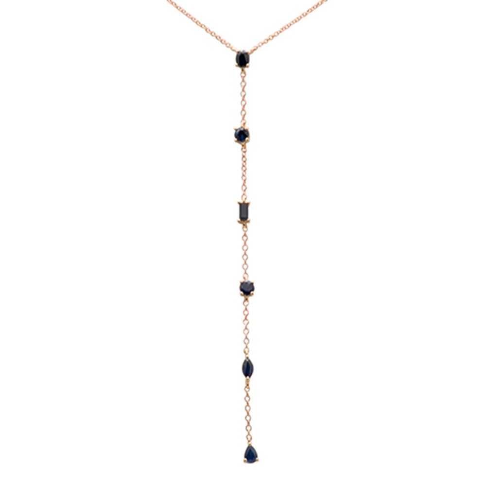 Muse Jewelry 1.18ct G SI 14K Rose Gold Blue Sapphire Gemstones Pendant Necklace 16+2" Ext Long