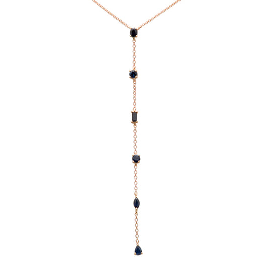 Muse Jewelry 1.18ct G SI 14K Rose Gold Blue Sapphire Gemstones Pendant Necklace 16+2" Ext Long