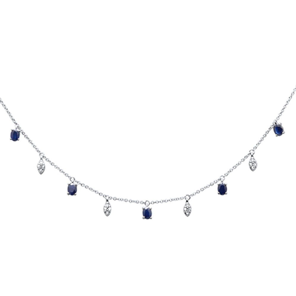 Muse Jewelry 1.19ct G SI 14K White Gold Diamond & Blue Sapphire Pendant Necklace 16" +2" EXT