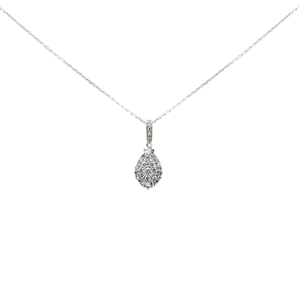 Muse Jewelry .50ct G SI 14K Yellow Gold Pear Shaped Round & Baguette Diamond Pendant Necklace 18" Long