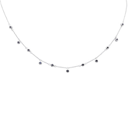 Muse Jewelry .38ct G SI 14K White Gold Blue Sapphire Gemstone Pendant Necklace 16+2" Long