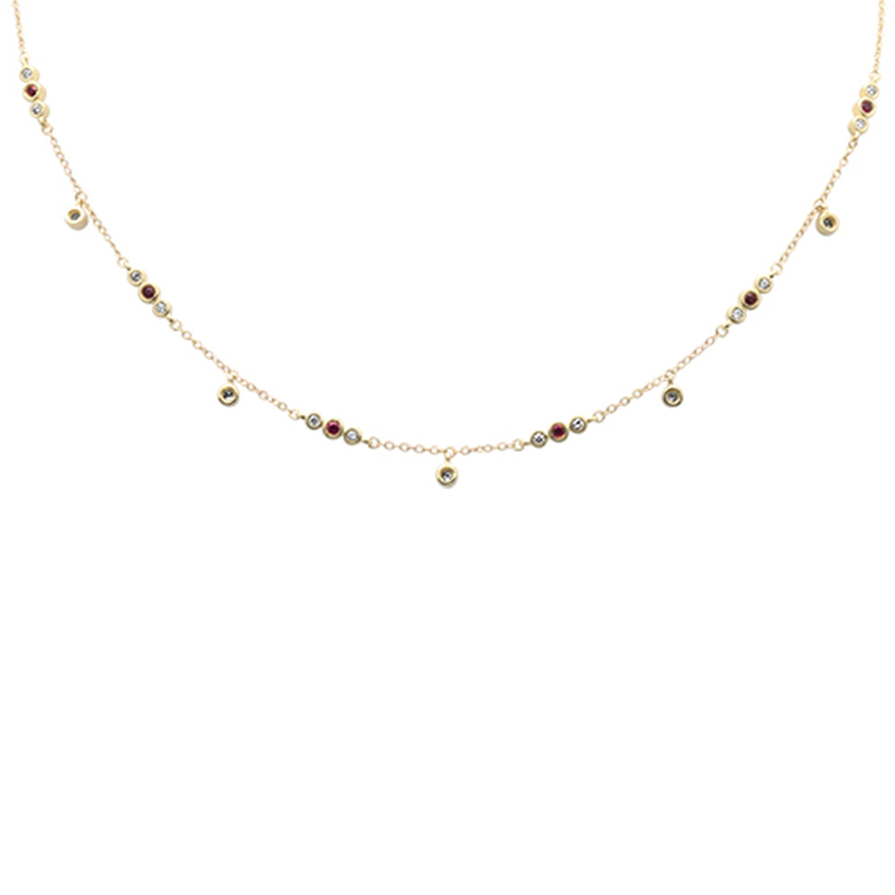 Muse Jewelry .60ct G SI 14K Yellow Gold Diamond & Ruby Gemstone Pendant Necklace 16+2" Long