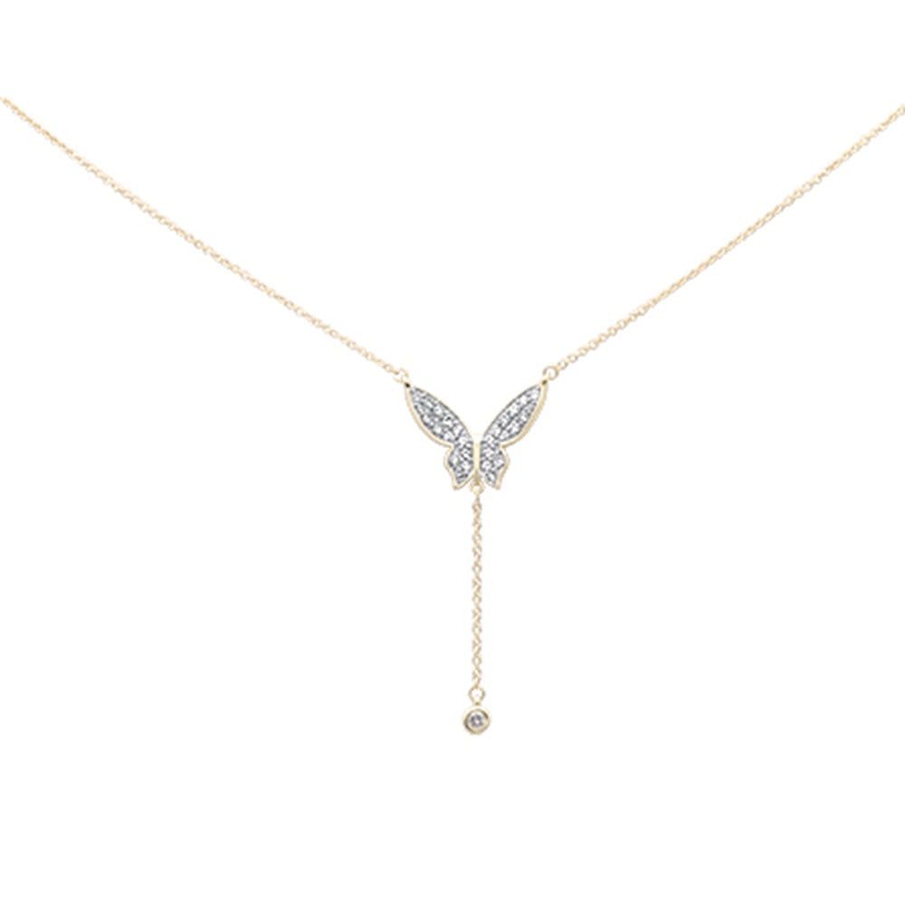 Muse Jewelry .33ct G SI 14K Yellow Gold Diamond Butterfly Pendant Necklace 18" Long