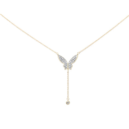 Muse Jewelry .33ct G SI 14K Yellow Gold Diamond Butterfly Pendant Necklace 18" Long