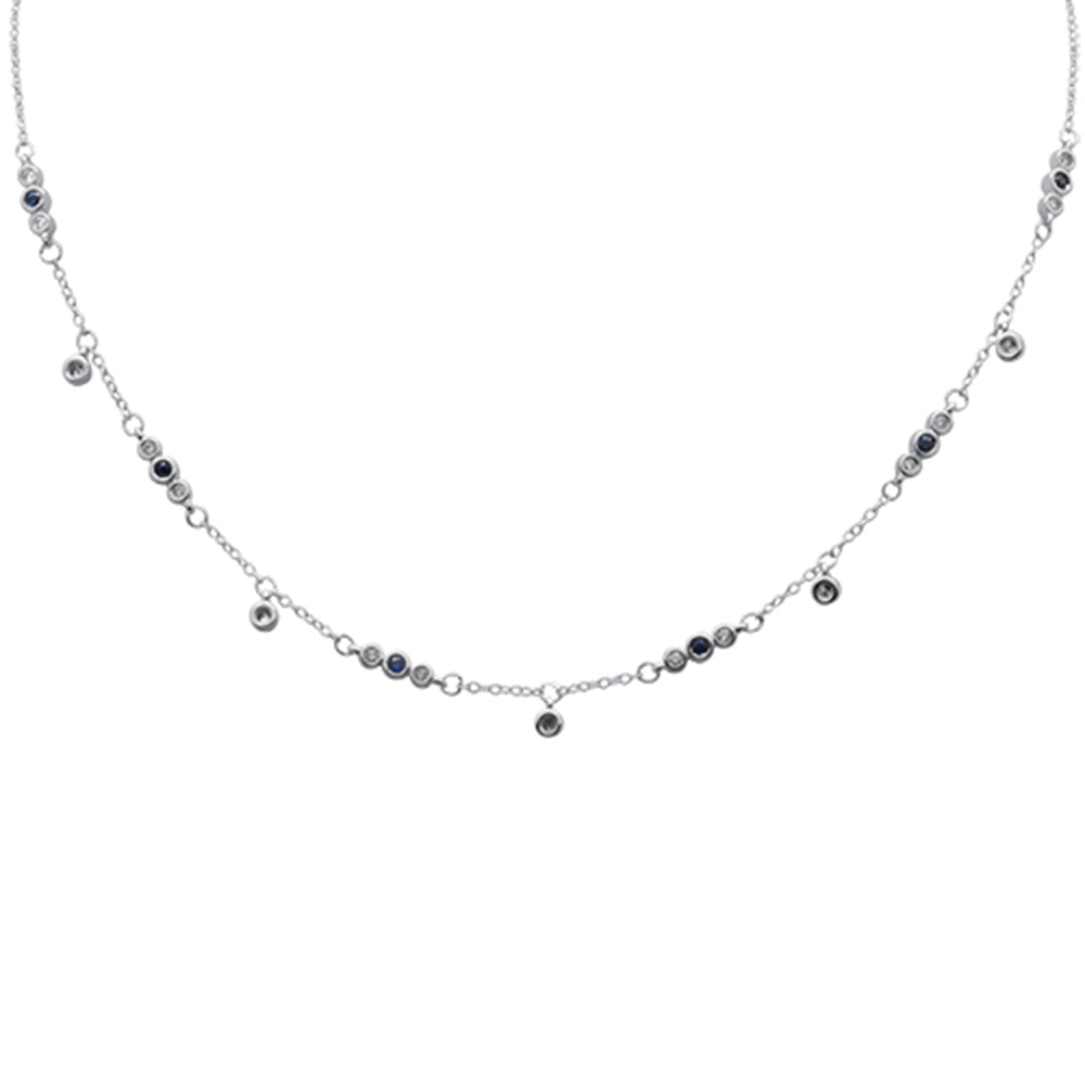 Muse Jewelry .63ct G SI 14K White Gold Diamond & Blue Sapphire Gemstone Pendant Necklace 16+2" Long