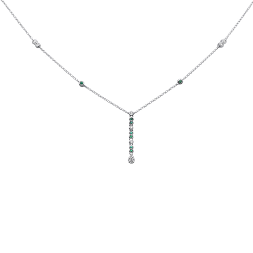 Muse Jewelry .22ct G SI 14K White Gold Diamond & Emerald Gemstone Pendant Necklace 16+2" Long