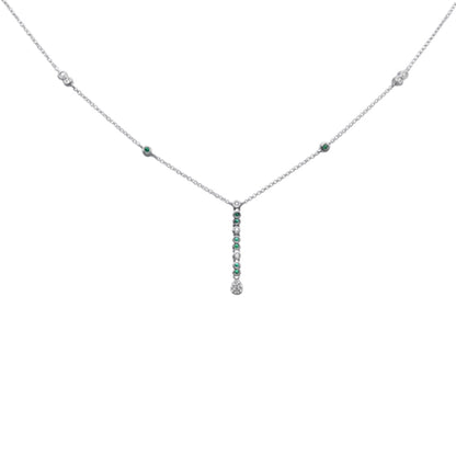 Muse Jewelry .22ct G SI 14K White Gold Diamond & Emerald Gemstone Pendant Necklace 16+2" Long