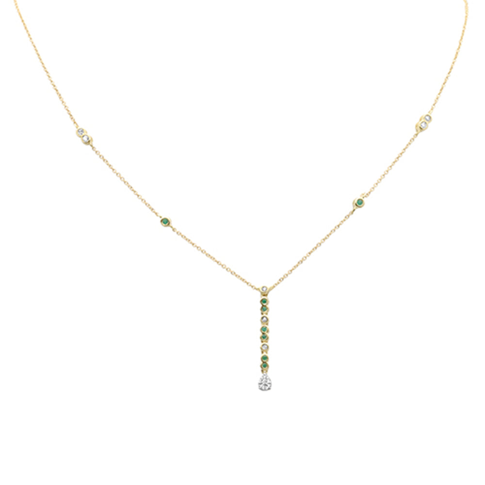 Muse Jewelry .21ct G SI 14K Yellow Gold Diamond & Emerald Gemstone Drop Pendant Necklace 16" + 2" Ext