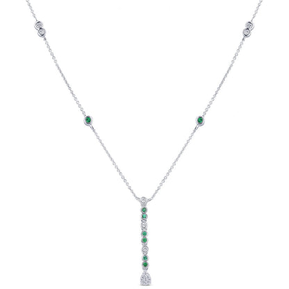 Muse Jewelry .22ct G SI 14K White Gold Diamond & Emerald Gemstone Pendant Necklace 16+2" Long