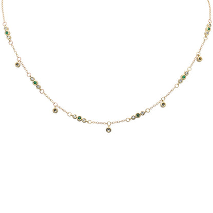 Muse Jewelry .55ct G SI 14K Yellow Gold Diamond & Emerald Gemstone Pendant Necklace 16+2" Long