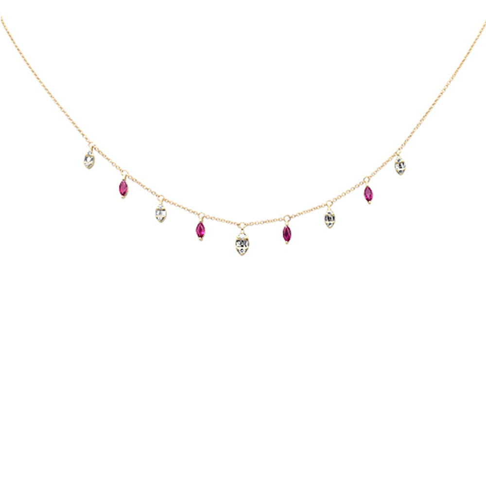 Muse Jewelry .99ct G SI 14K Yellow Gold Diamond & Ruby Gemstone Pendant Necklace 16+2" Long