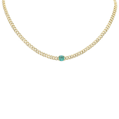 Muse Jewelry 2.3ct G SI 14K Yellow Gold Pink Emerald Gemstone & Diamond Cuban Necklace 13+3" Long