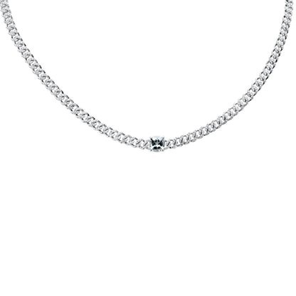 Muse Jewelry 2.15ct G SI 14K White Gold Diamond & Aquamarine Gemstone Cuban Necklace 13+3" Long