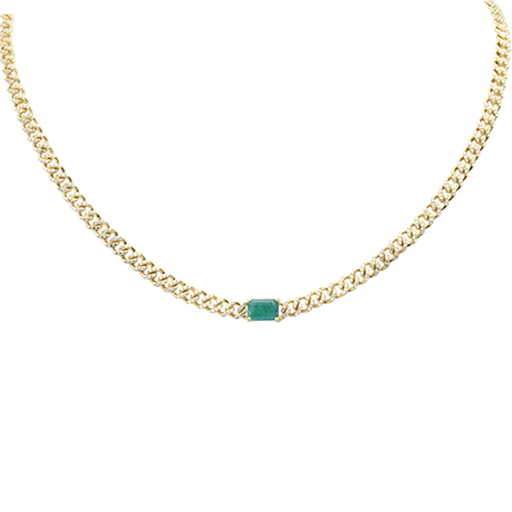 Muse Jewelry 2.61ct G SI 14K Yellow Gold Diamond & Green Emerald Cut Gemstone Necklace 13+3" Long