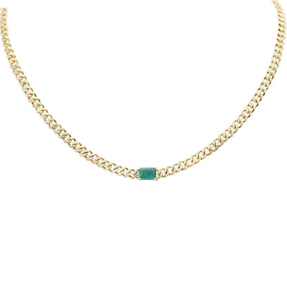 Muse Jewelry 1.63ct G SI 14K Yellow Gold Diamond & Natural Emerald Gemstone Chain Necklace 13+3" Long