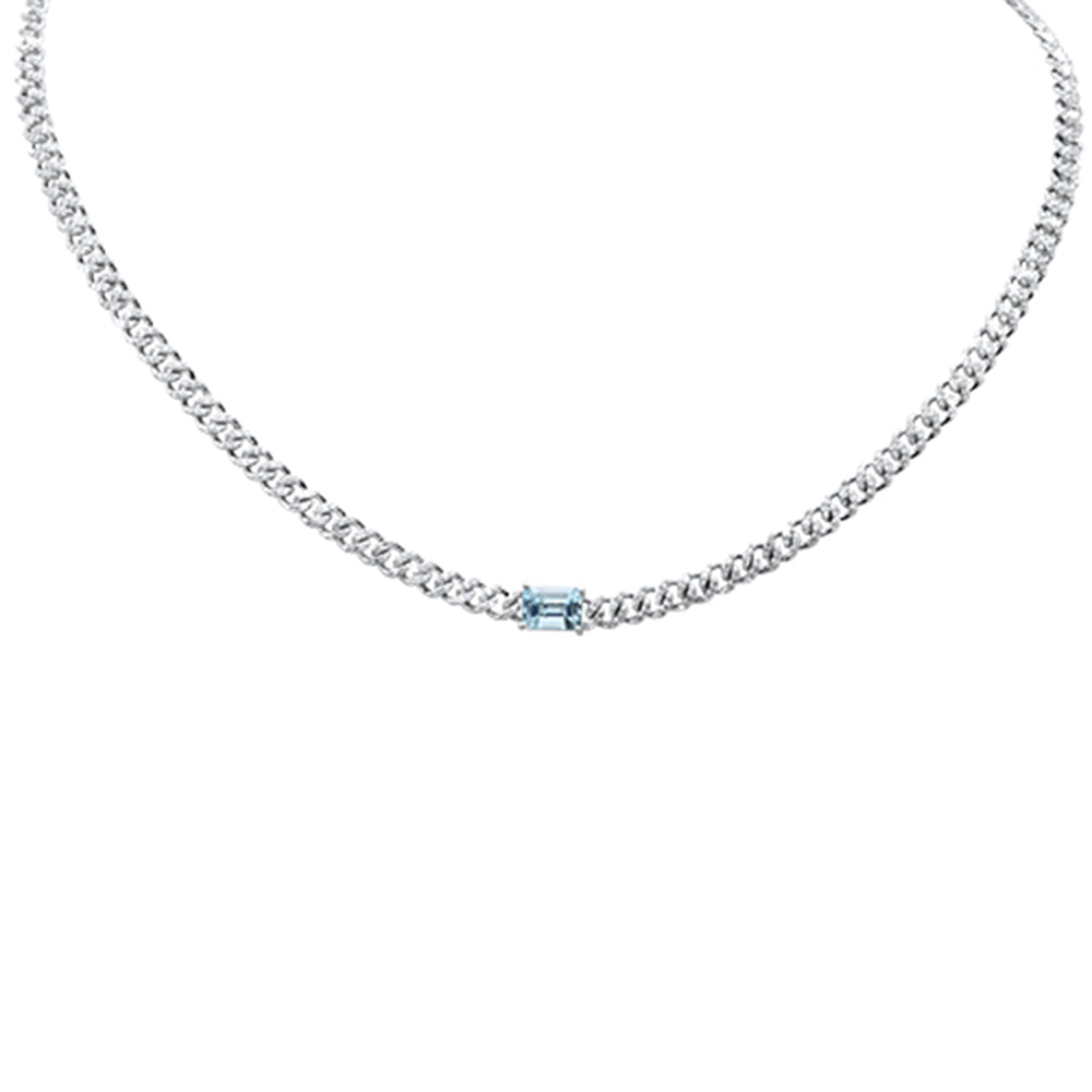 Muse Jewelry 2.46ct G SI 14K White Gold Aquamarine Gemstone & Diamond Cuban Necklace 13+3" Long