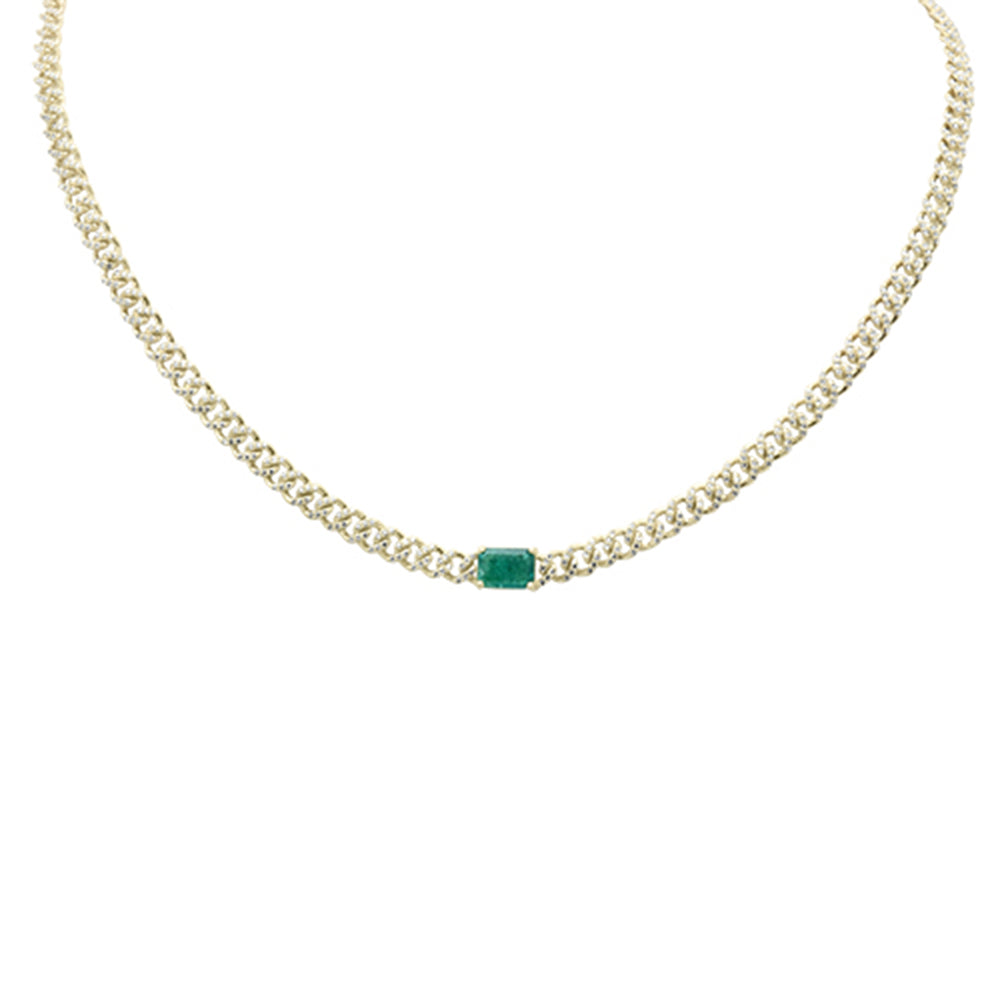 Muse Jewelry 1.91ct G SI 14K Yellow Gold Diamond & Emerald Gemstone Cuban Necklace 13+3" Long