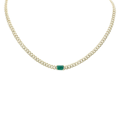 Muse Jewelry 1.91ct G SI 14K Yellow Gold Diamond & Emerald Gemstone Cuban Necklace 13+3" Long