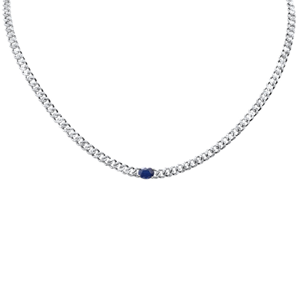 Muse Jewelry 2.49ct G SI 14K White Gold Oval Shaped Blue Sapphire Gemstone & Diamond Cuban Necklace 13+3" Long