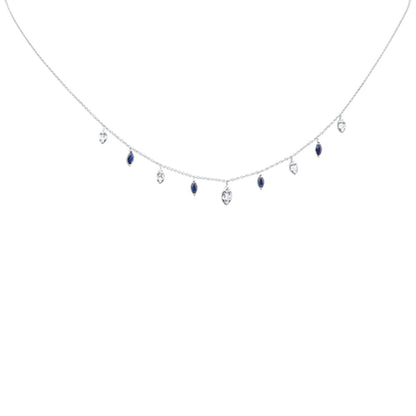 Muse Jewelry 1.08ct G SI 14K White Gold Diamond & Blue Sapphire Gemstone Pendant Necklace 16+2" Long