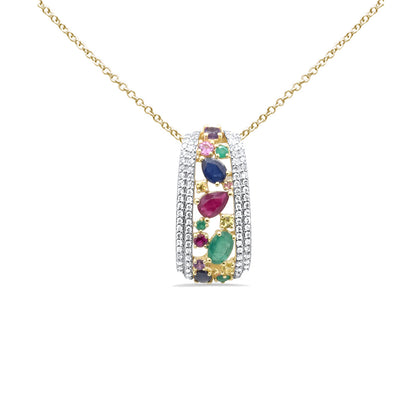 Muse Jewelry 2.53ct G SI 14K Yellow Gold Diamond & Multi Color Gemstones Pendant Necklace 18" Long