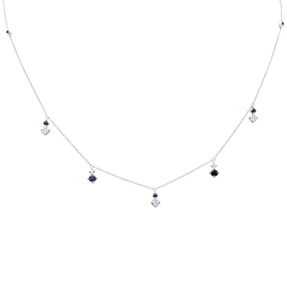 Muse Jewelry .82ct G SI 14K White Gold Diamond & Blue Sapphire Gemstone Pendant Necklace 16+2" Long