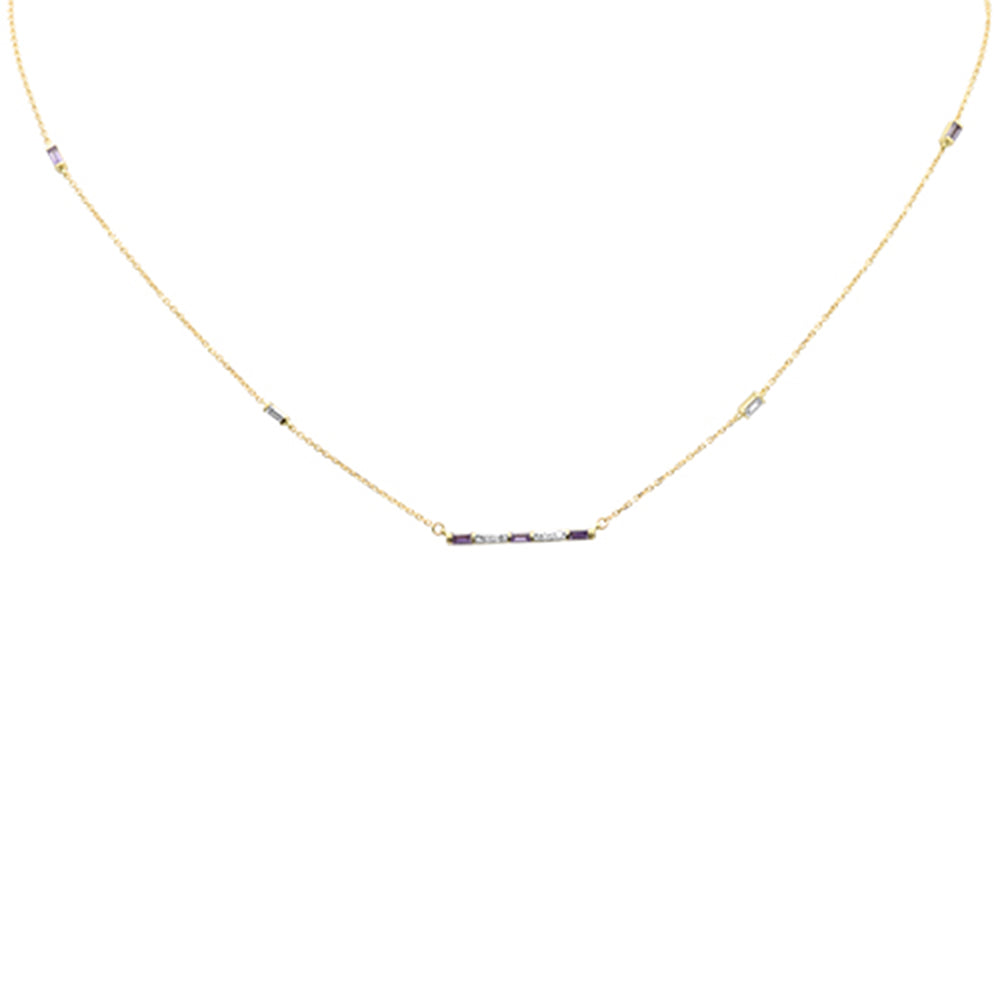 Muse Jewelry .60ct G SI 14K Yellow Gold Diamond & Multi Color Gemstones Bar Pendant Necklace 20" Long