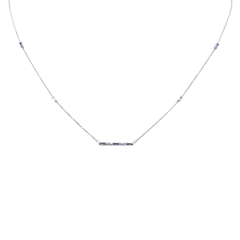 Muse Jewelry .62ct G SI 14K White Gold Diamond Multi Color Gemstone Sideways Bar Necklace 20" Long