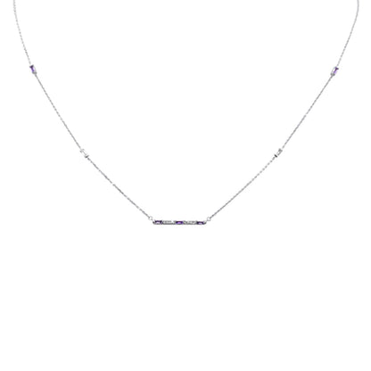 Muse Jewelry .62ct G SI 14K White Gold Diamond Multi Color Gemstone Sideways Bar Necklace 20" Long