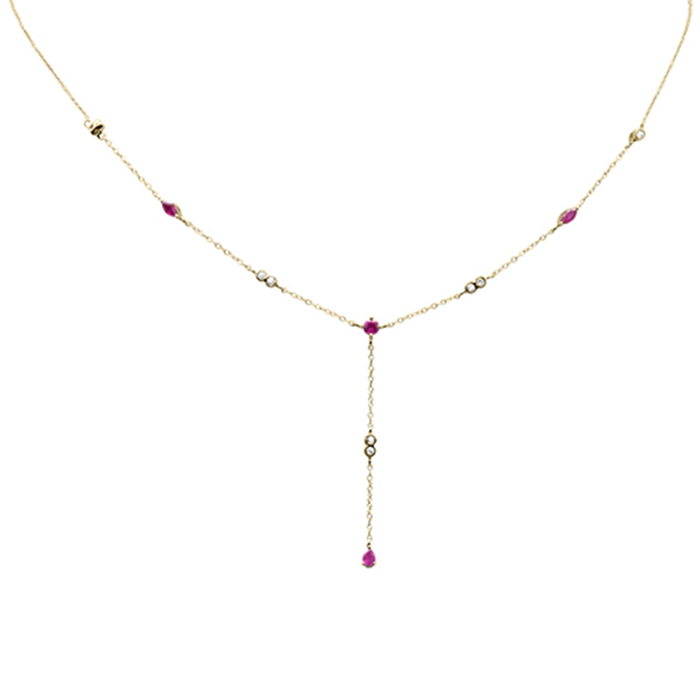 Muse Jewelry .89ct G SI 14K Yellow Gold Diamond & Ruby Gemstone Pendant Necklace 16+2" Long