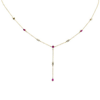 Muse Jewelry .89ct G SI 14K Yellow Gold Diamond & Ruby Gemstone Pendant Necklace 16+2" Long