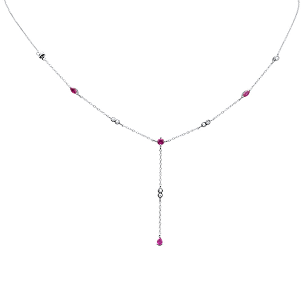 Muse Jewelry .94ct G SI 14K White Gold Diamond & Ruby Gemstone Pendant Necklace 16+2" Long