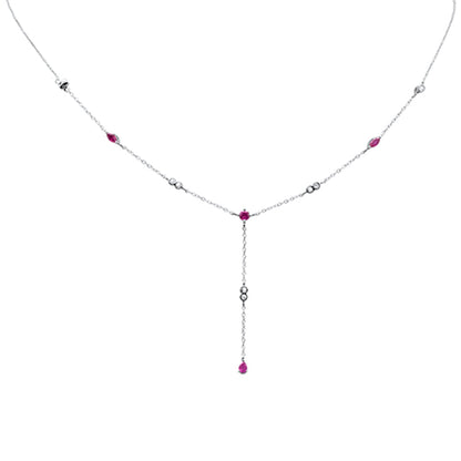 Muse Jewelry .94ct G SI 14K White Gold Diamond & Ruby Gemstone Pendant Necklace 16+2" Long