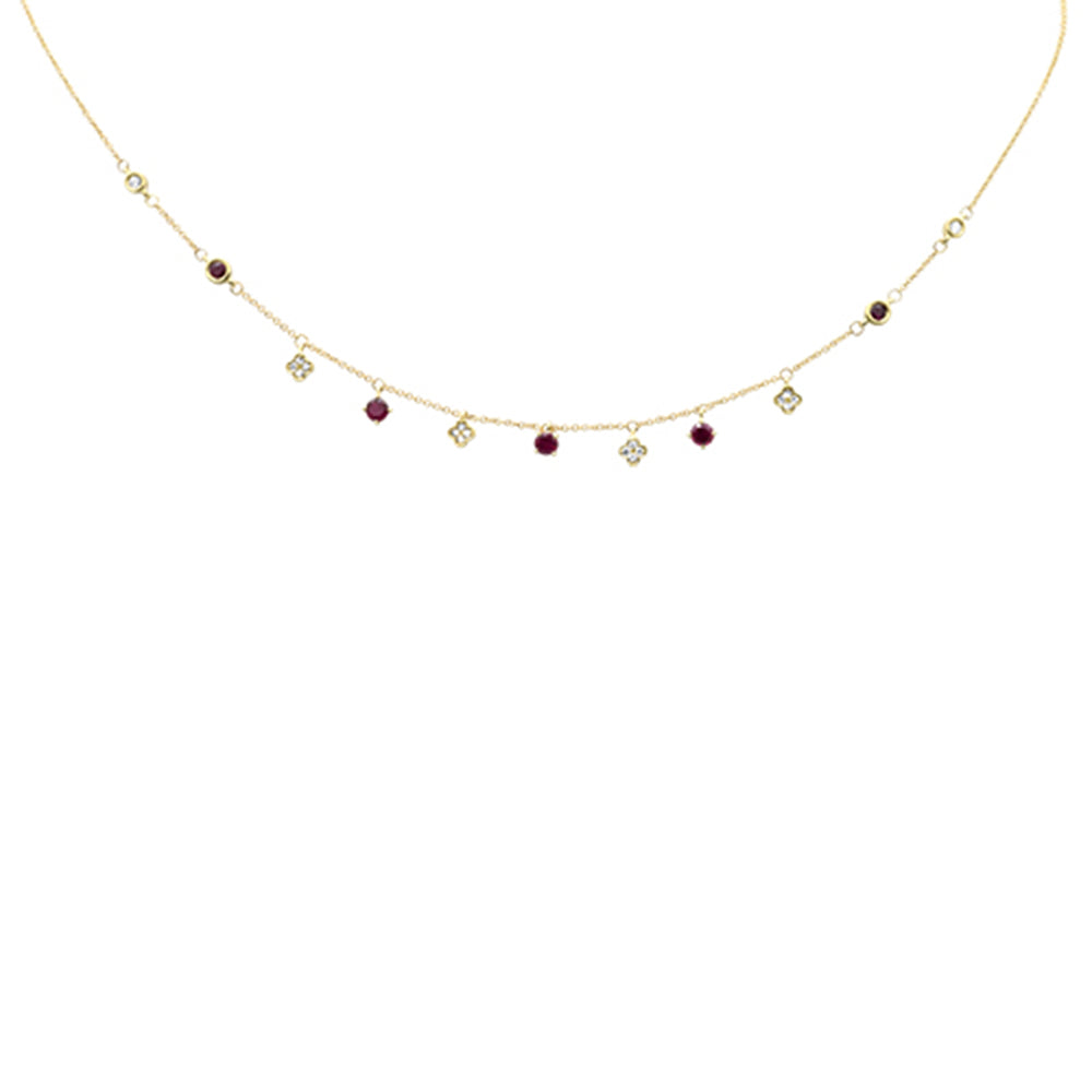 Muse Jewelry .82ct G SI 14K Yellow Gold Diamond & Ruby Gemstone Pendant Necklace 16+2" Long