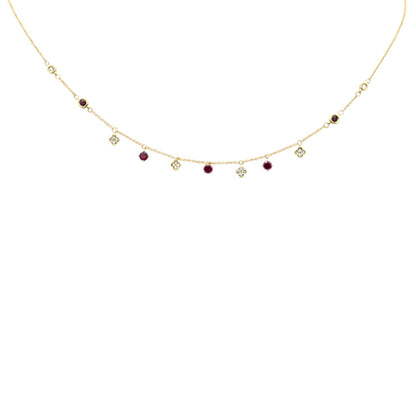 Muse Jewelry .82ct G SI 14K Yellow Gold Diamond & Ruby Gemstone Pendant Necklace 16+2" Long