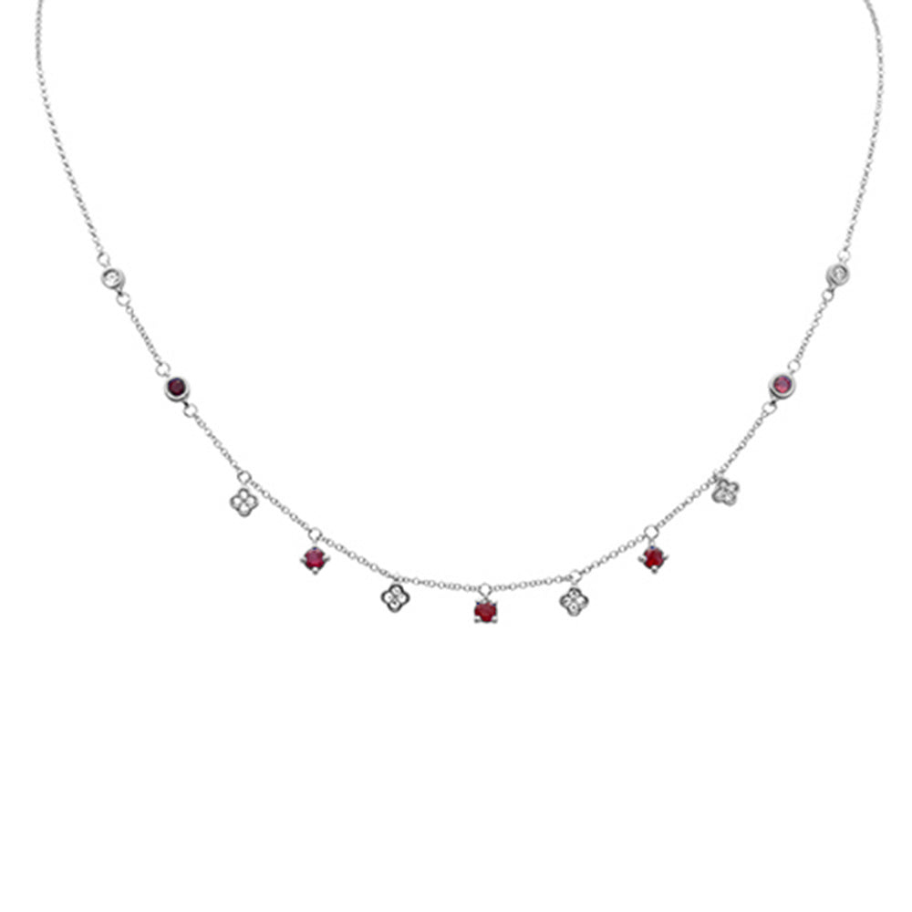 Muse Jewelry .83ct G SI 14K White Gold Diamond & Ruby Gemstone Dangling Pendant Necklace 16" +2" EXT