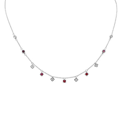 Muse Jewelry .83ct G SI 14K White Gold Diamond & Ruby Gemstone Dangling Pendant Necklace 16" +2" EXT