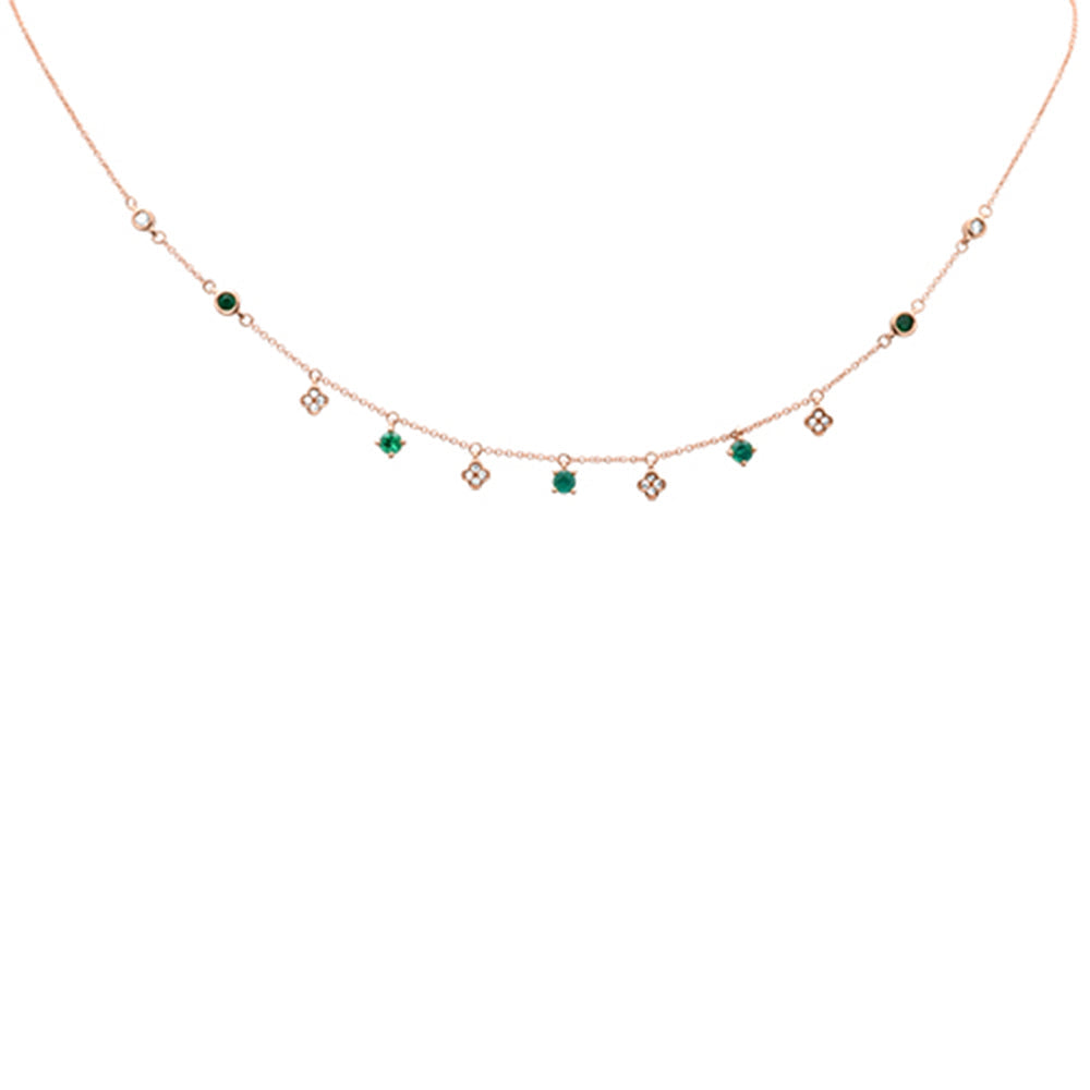 Muse Jewelry .67ct G SI 14K Rose Gold Diamond & Emerald Gemstone Pendant Necklace 16+2" Long