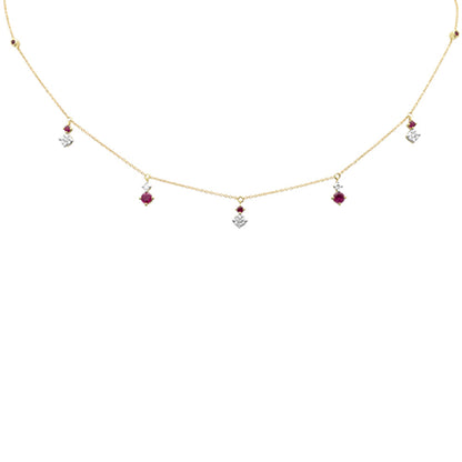 Muse Jewelry .90ct G SI 14K Yellow Gold Diamond & Ruby Gemstone Pendant Necklace 16+2" Long