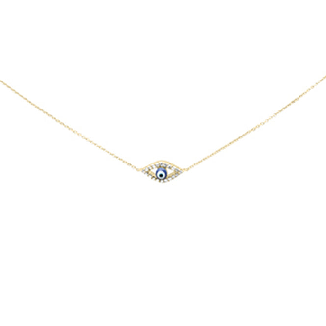 Muse Jewelry .10ct G SI 14K Yellow Gold Diamond Evil Eye Pendant Necklace 16+2" Long