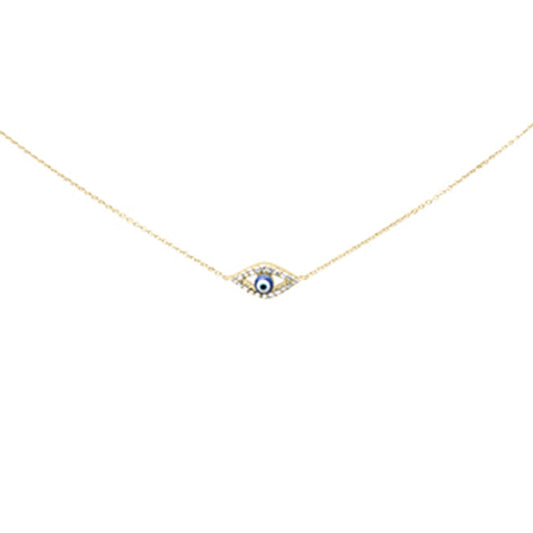 Muse Jewelry .10ct G SI 14K Yellow Gold Diamond Evil Eye Pendant Necklace 16+2" Long