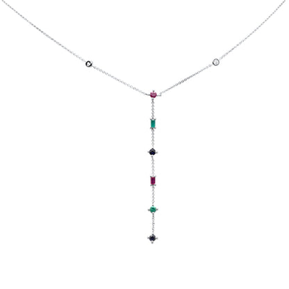 Muse Jewelry .81ct G SI 14K White Gold Diamond & Multi Color Gemstones Pendant Necklace 18" Long