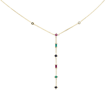 Muse Jewelry .78ct G SI 14K Yellow Gold Diamond & Multi Color Gemstones Pendant Necklace 18" Long