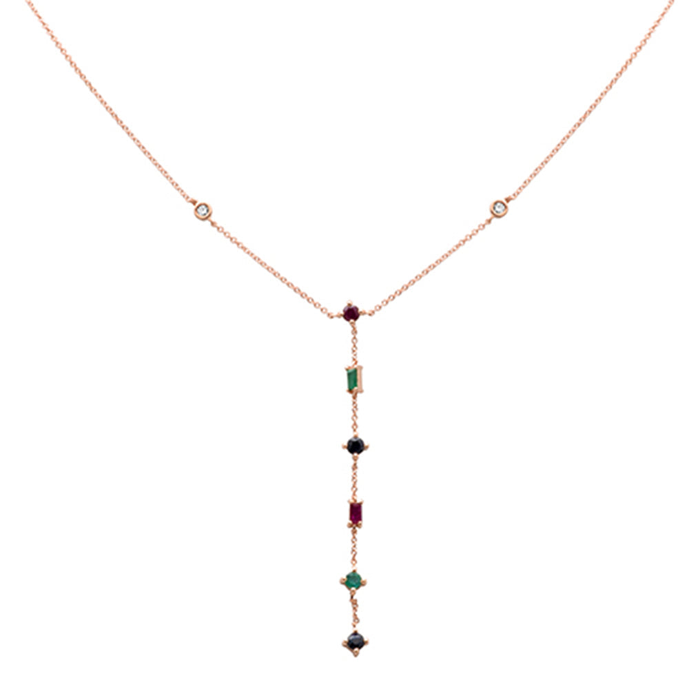 Muse Jewelry .80ct G SI 14K Rose Gold Diamond & Multi Color Gemstone Drop Lariat Necklace 16+2" Ext