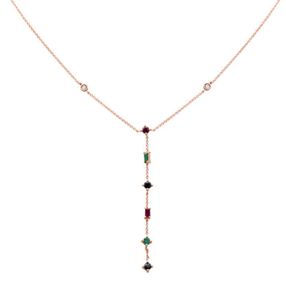 Muse Jewelry .80ct G SI 14K Rose Gold Diamond & Multi Color Gemstone Drop Lariat Necklace 16+2" Ext