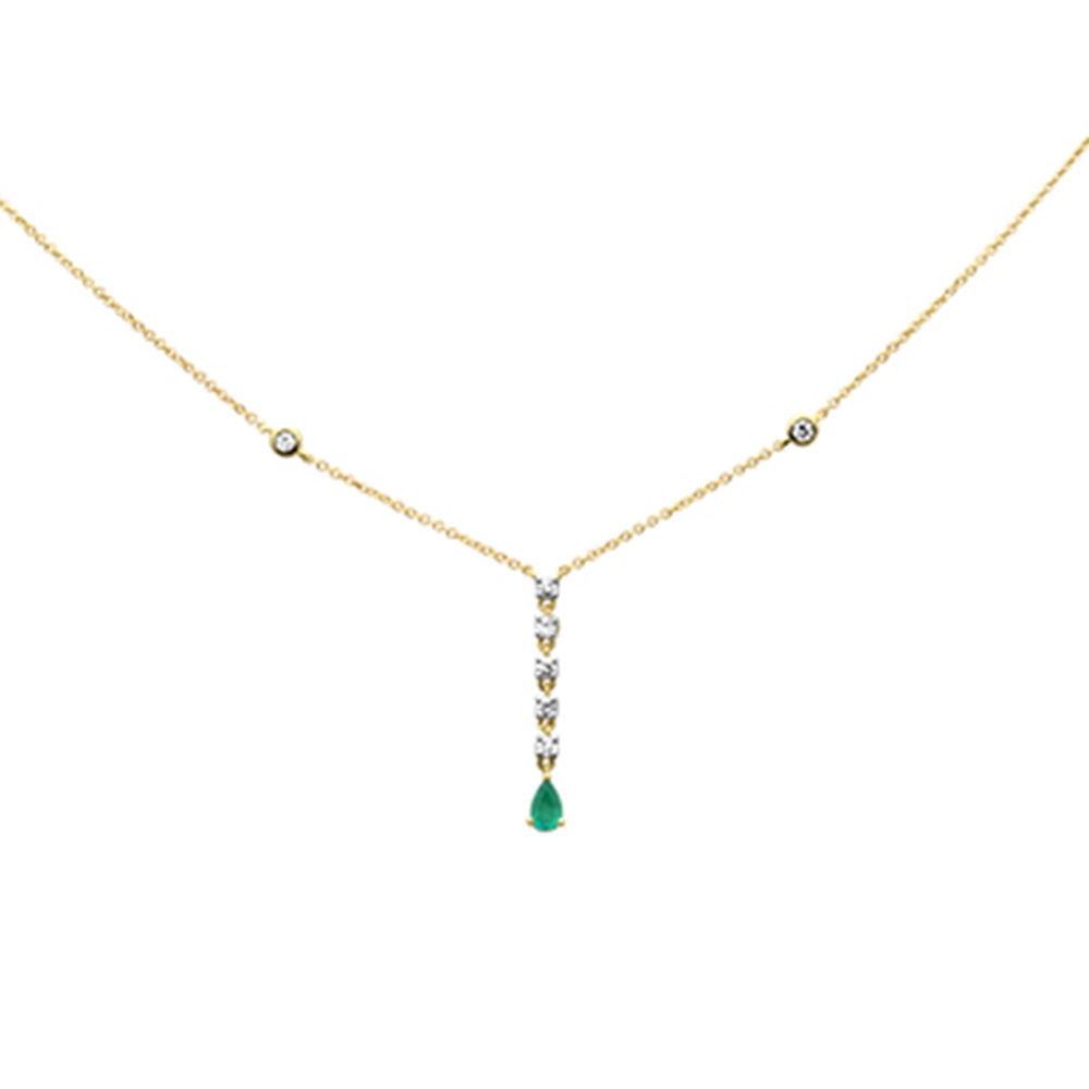 Muse Jewelry .43ct G SI 14K Yellow Gold Diamond & Emerald Gemstone Pendant Necklace 16+2" Long